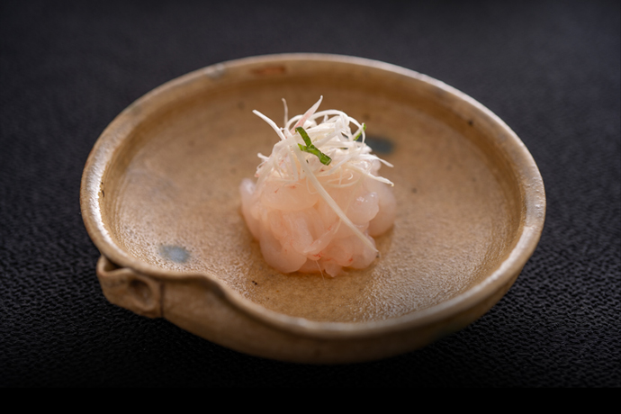 別皿　白海老造り　唐墨塩　針野菜